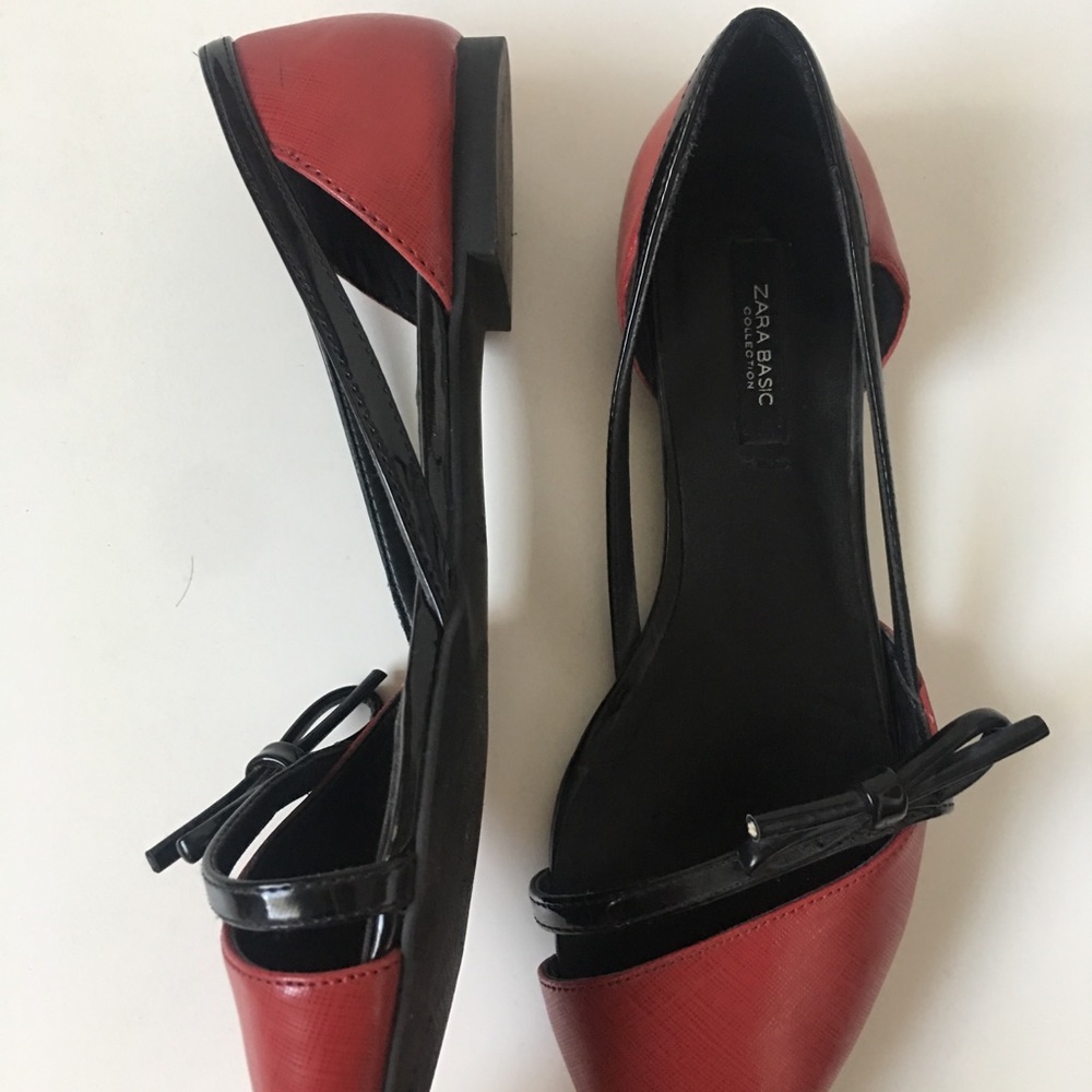 Zara Basic Red Black Bow Flats - Picture 4 of 6